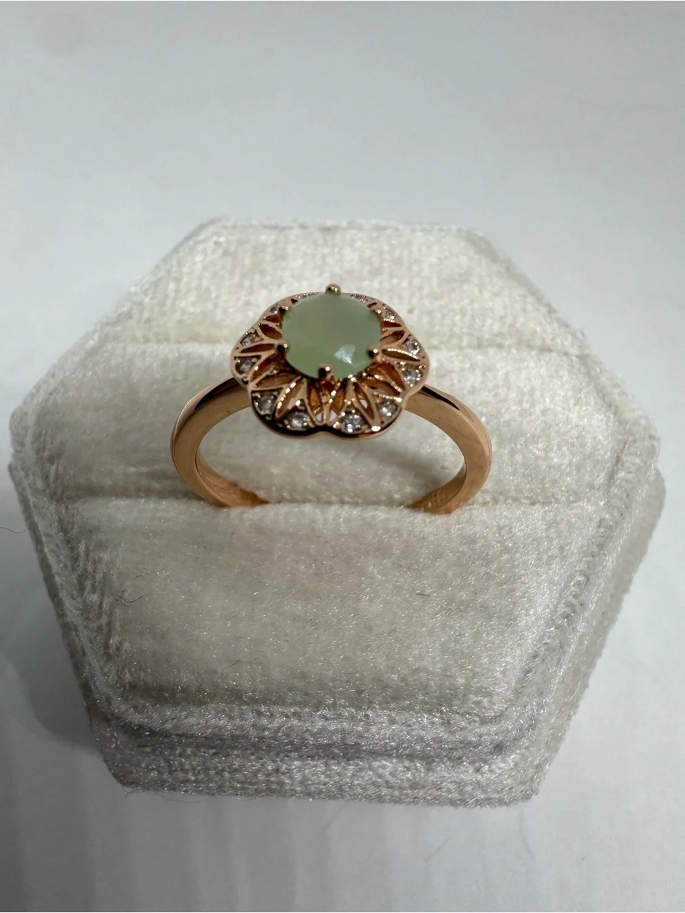 Vintage 14K 585 Rolled Gold Lab Created Mint Quartz Ring Size 8